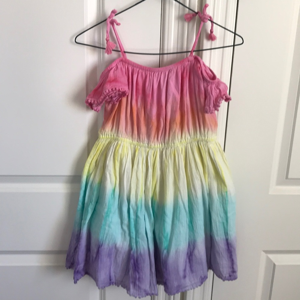 Girls off the shoulder rainbow dress